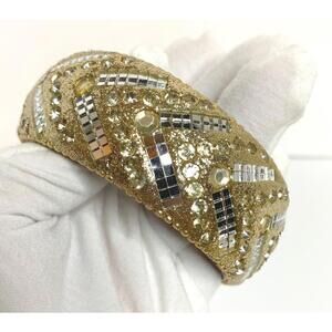 Vintage bangle bracelet, Gold Tone, Rhinestones Clear